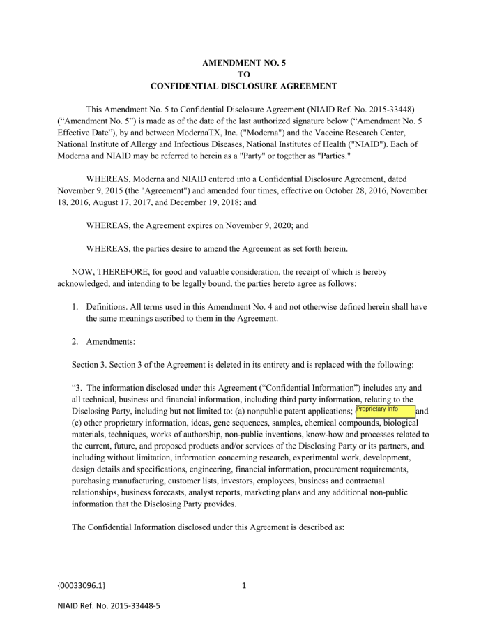 Page 13 of NIH-Moderna Confidential Agreements