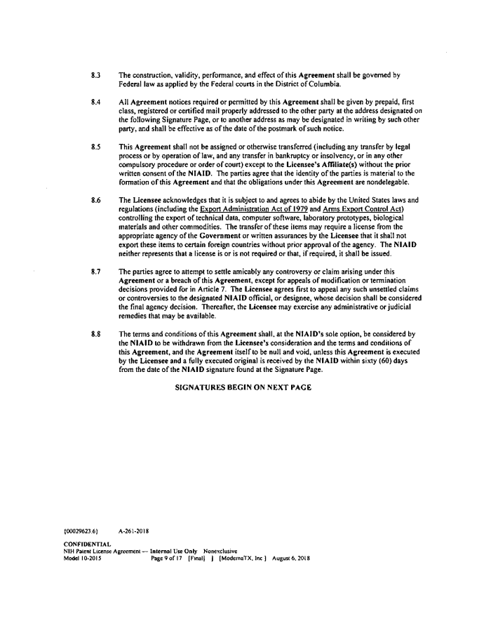 Page 145 of NIH-Moderna Confidential Agreements