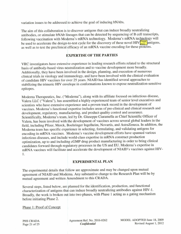 Page 39 of NIH-Moderna Confidential Agreements