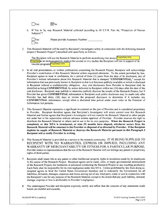 Page 62 of NIH-Moderna Confidential Agreements