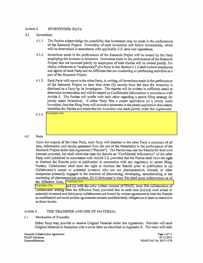 Page 75 of NIH-Moderna Confidential Agreements